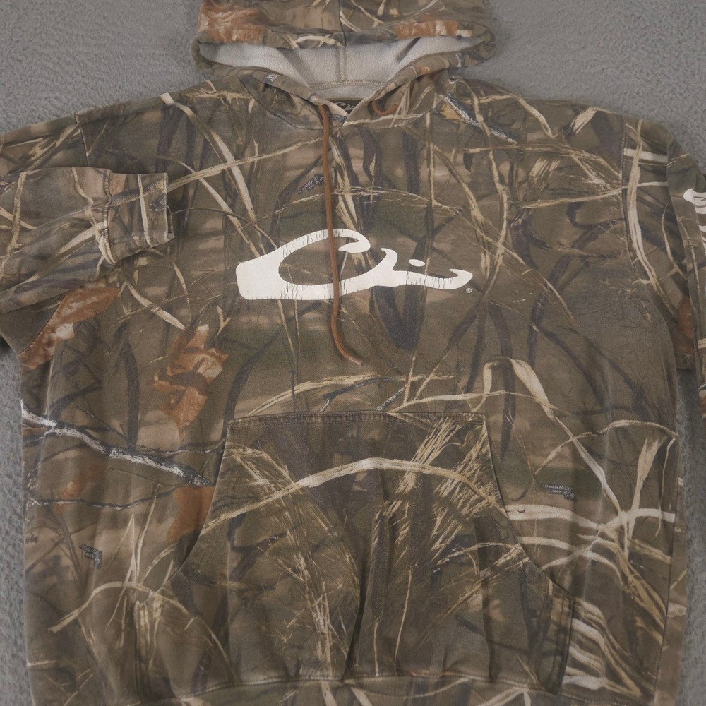 Drake Waterfowl Hoodie Mens Large Brown Advantage Max-4 Camo Logo Sleeve Graphic
